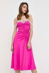Nissa Rochie Culoarea Roz, Midi, Evazati Dama, Panza, Cocktail, Model Imprimeu