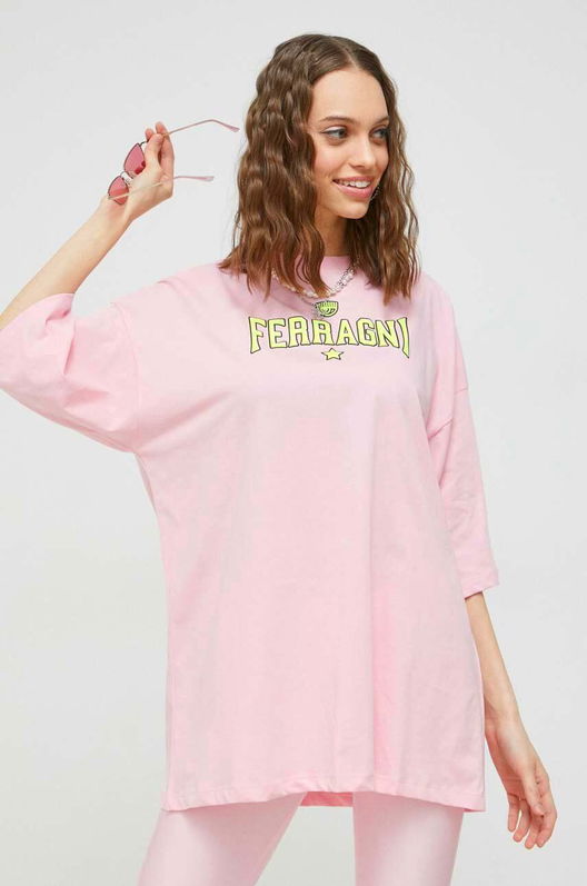 Chiara Ferragni Tricou Din Bumbac Culoarea Roz Dama, Model Print