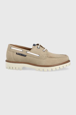 Pepe Jeans Pantofi De Piele Intoarsa Trucker Deck Suede Barbati, Culoarea Bej Bărbaţi, Casual