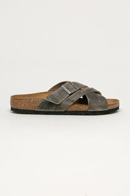 Birkenstock Șlapi De Piele Bărbați, Culoarea Gri Bărbaţi