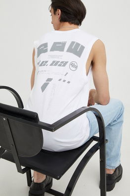 Star Raw Tricou Din Bumbac Culoarea Alb G-Star Raw Bărbaţi, Model Print