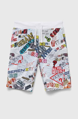 Guess Pantaloni Scurti Din Bumbac Culoarea Alb, Talie Reglabila Copii, Casual