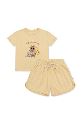 Konges Sløjd Pijamale De Bumbac Pentru Copii Culoarea Bej, Cu Imprimeu, Set, Model Print