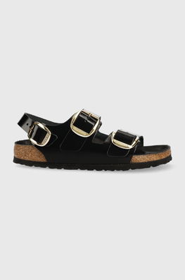 Birkenstock Sandale De Piele Milano Femei, Culoarea Negru, 1024211 Dama, Piele Acoperită, Toc Plat