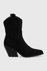 Answear Lab Cizme Femei, Culoarea Negru, Cu Toc Drept Dama, Imitatie De Piele Intoarsa, Toc Gros