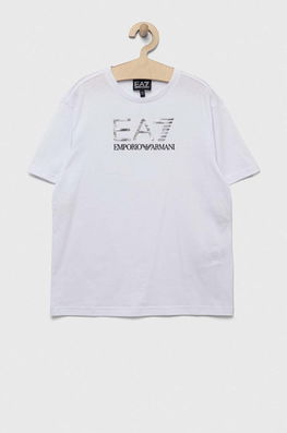 EA7 Emporio Armani Tricou De Bumbac Pentru Copii Culoarea Alb, Cu Imprimeu, Model Print