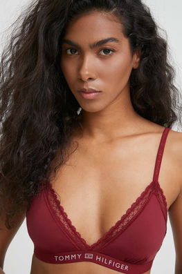 Tommy Hilfiger Sutien Culoarea Bordo, Neted Dama Burgundia, Tricotaj