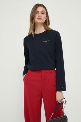Tommy Hilfiger Longsleeve Femei, Culoarea Albastru Marin Dama Bleumarin, Cu Elastan, Model Print