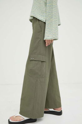 Résumé Pantaloni De Bumbac Culoarea Verde, Lat, High Waist Dama