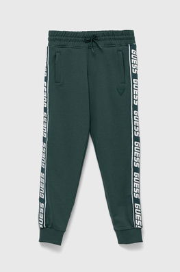 Guess Pantaloni De Trening Pentru Copii Culoarea Verde, Cu Imprimeu, Tricotaj, Model Print