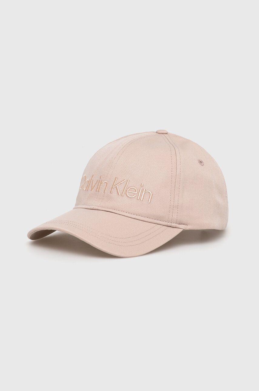 Calvin Klein șapcă De Baseball Din Bumbac Culoarea Gri, Cu Imprimeu Dama