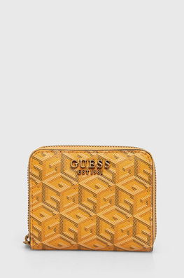 Guess Portofel Femei, Culoarea Negru Dama Galben, Imitatie De Piele