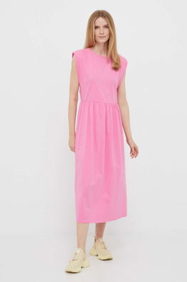 Rich & Royal Rochie Din Bumbac Culoarea Roz, Midi, Evazati Dama, Casual
