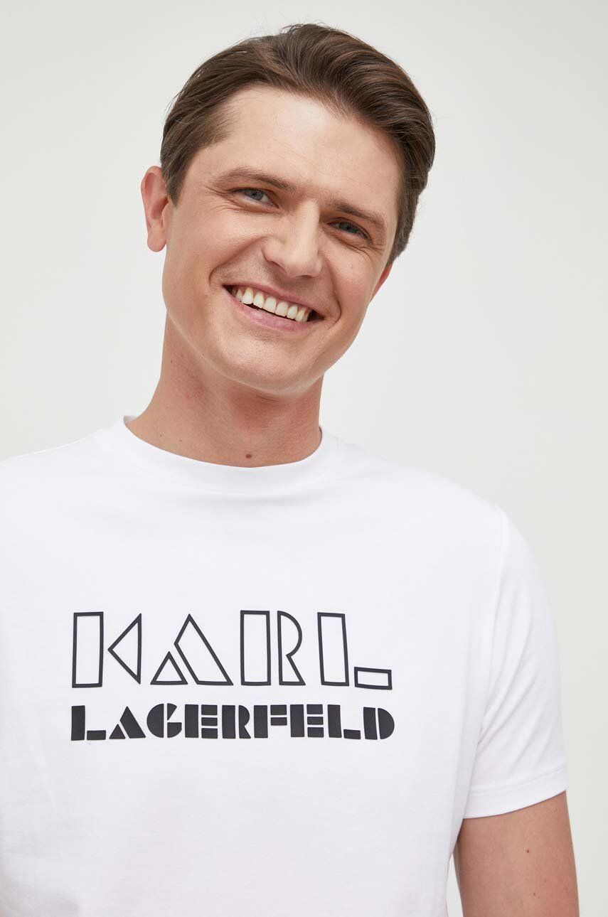 Karl Lagerfeld Tricou Barbati, Culoarea Alb, Modelator Bărbaţi, Cu Elastan, Model Print