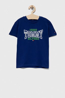 Tommy Hilfiger Tricou De Bumbac Pentru Copii Culoarea Albastru Marin, Cu Imprimeu Bleumarin, Model Print