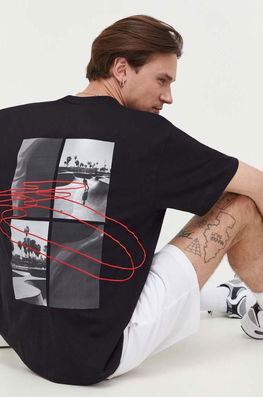 HUGO Tricou Din Bumbac Culoarea Negru, Cu Imprimeu Bărbaţi, Model Print