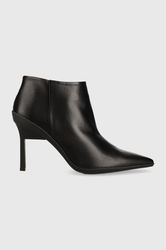 Calvin Klein Cizme De Piele WRAP STILETTO ANKLE Femei, Culoarea Negru, Cu Toc Cui, HW0HW01600 Dama, Toc Subtire