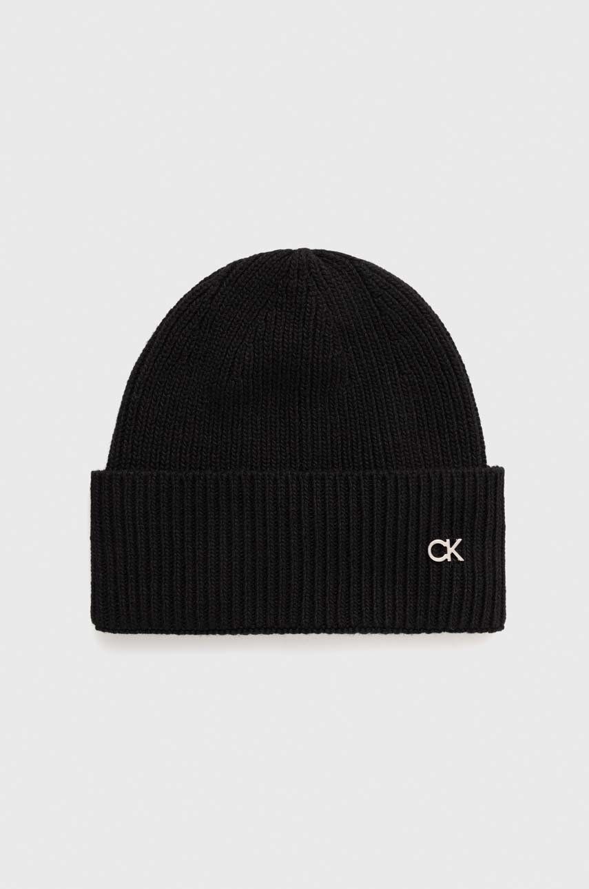 Calvin Klein Caciula Din Amestec De Lana Culoarea Negru Dama, Cu Un Amestec De Lana