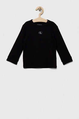 Calvin Klein Jeans Longsleeve Copii Culoarea Negru, Cu Imprimeu, Cu Elastan