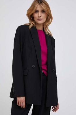 Tommy Hilfiger Sacou Culoarea Negru, Cu Doua Randuri De Nasturi, Neted Dama, Panza