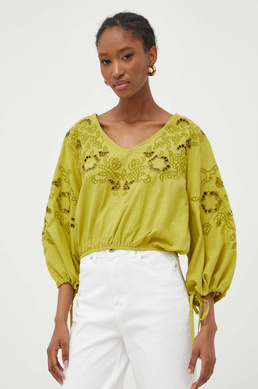 Answear Lab Bluza Din Bumbac Femei, Culoarea Verde, Cu Imprimeu Dama, Casual