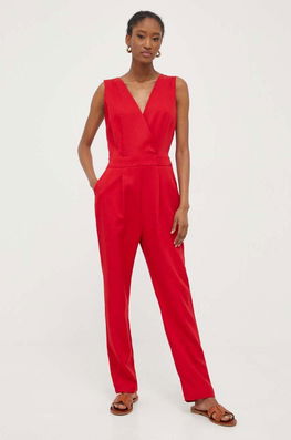 Answear Lab Salopeta Culoarea Rosu, Cu Decolteu In V Dama, Panza, Casual
