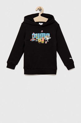 Puma Bluza Copii PUMA X SPONGEBOB Hoodie TR Culoarea Negru, Cu Glugă, Cu Imprimeu, Model Print