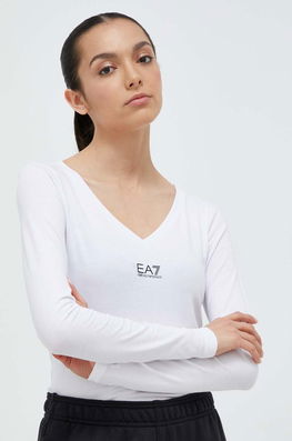 EA7 Emporio Armani Longsleeve Femei, Culoarea Alb Dama, Cu Elastan, Model Print