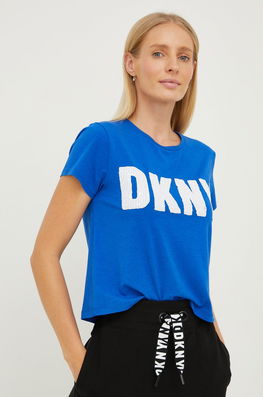 Dkny Tricou Femei, Dama Albastru, Cu Elastan, Model Imprimeu