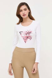 Guess Longsleeve Femei, Culoarea Alb Dama, Cu Elastan, Model Imprimeu