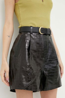 2NDDAY Pantaloni Scurti De Piele Femei, Culoarea Negru, Neted, High Waist Dama, Piele Naturala