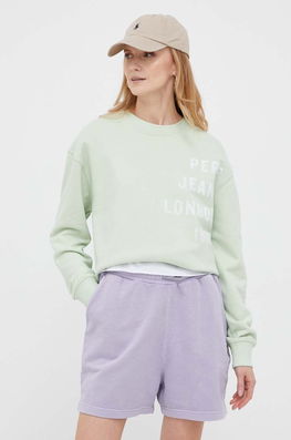 Pepe Jeans Hanorac De Bumbac Alanis Femei, Culoarea Verde, Cu Imprimeu Dama, Model Print