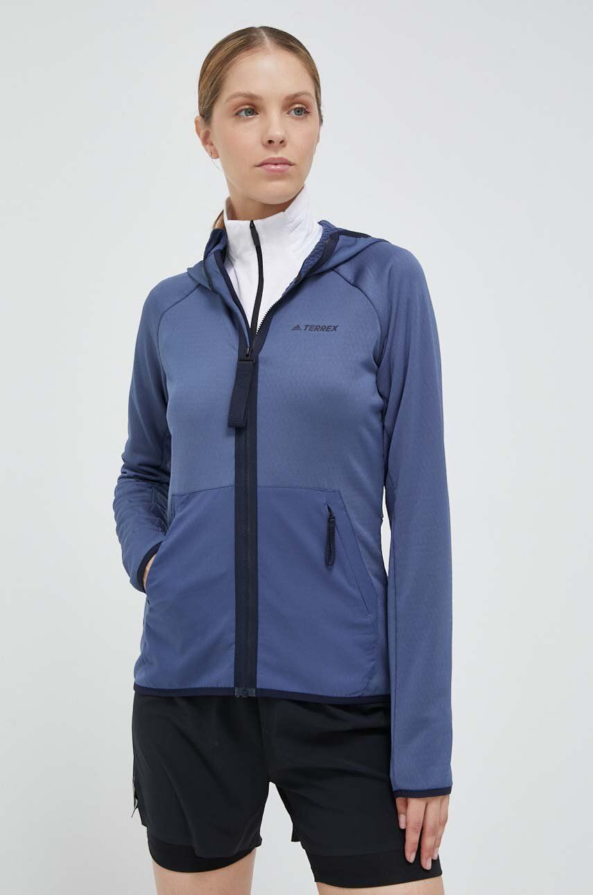 Adidas TERREX Hanorac Tech Flooce Cu Glugă, Neted Dama Albastru, Cu Elastan