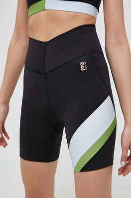 P.E Nation Pantaloni Scurți De Antrenament Sprint Time Culoarea Negru, Cu Imprimeu, High Waist Dama, Tricotaj