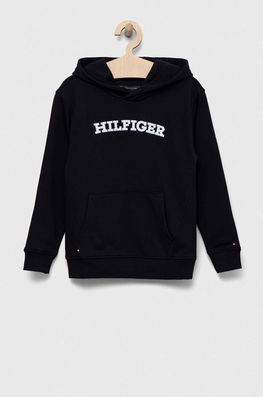 Tommy Hilfiger Bluza Copii Culoarea Albastru Marin, Cu Glugă, Cu Imprimeu Bleumarin