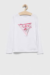 Guess Longsleeve Copii Culoarea Alb, Cu Elastan, Model Imprimeu