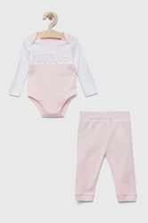 Guess Set De Bumbac Pentru Bebelusi Culoarea Roz Copii, Model Imprimeu