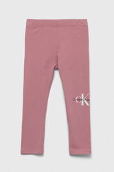 Calvin Klein Jeans Leggins Copii Culoarea Roz, Cu Imprimeu, Tricotaj, Model Print
