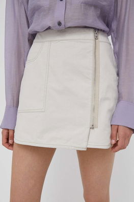 Calvin Klein Jeans Fusta Culoarea Bej, Mini, Drept Dama, Cu Elastan, Casual