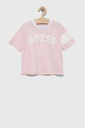 Guess Tricou De Bumbac Pentru Copii Culoarea Roz, Model Print