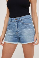 Answear Lab Pantaloni Scurti Jeans Femei, Cu Imprimeu, High Waist Dama Albastru