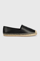 HUGO Espadrile De Piele Baja Slon Culoarea Negru Dama, Toc Plat