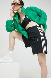 Adidas Originals Pantaloni Scurti Din Bumbac Femei, Culoarea Negru, Cu Imprimeu, High Waist Dama