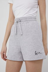 Karl Kani Pantaloni Scurti Femei, Culoarea Gri, Melanj, High Waist Dama, Tricotaj