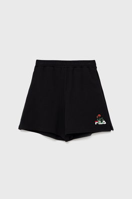 Fila Pantaloni Scurti Copii Culoarea Negru, Melanj, Bumbac, Casual