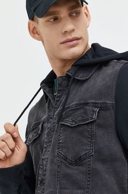 Hollister Co. Geaca Jeans Barbati, Culoarea Gri, De Tranzitie Bărbaţi