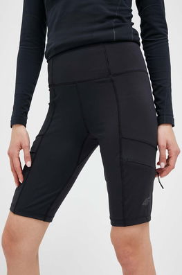 4F Pantaloni Scurti Sport Femei, Culoarea Negru, Neted, High Waist Dama, Tricotaj