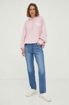 Marc O'Polo Hanorac De Bumbac DENIM Femei, Culoarea Roz, Cu Glugă, Cu Imprimeu Dama, Model Print