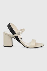 HUGO Sandale Culoarea Bej Dama, Piele, Toc Gros
