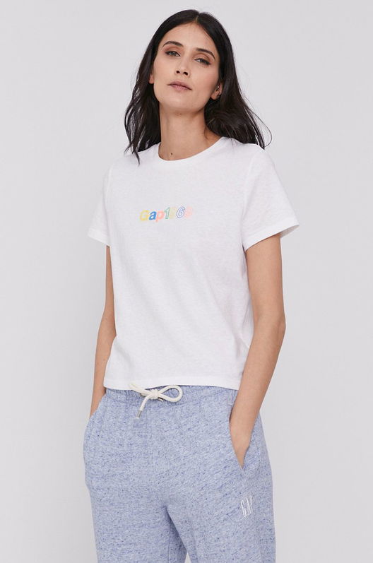 GAP Tricou Femei, Culoarea Alb Dama, Bumbac, Model Print